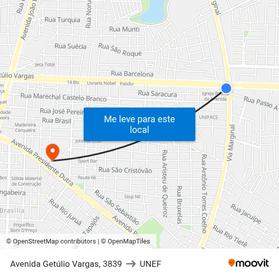 Avenida Getúlio Vargas, 3839 to UNEF map