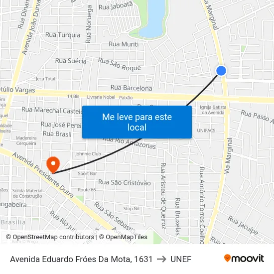 Avenida Eduardo Fróes Da Mota, 1631 to UNEF map