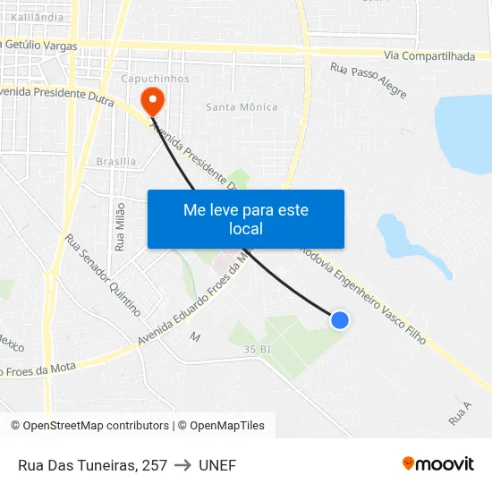 Rua Das Tuneiras, 257 to UNEF map