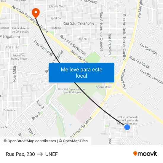 Rua Pax, 230 to UNEF map