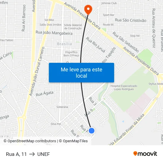 Rua A, 11 to UNEF map