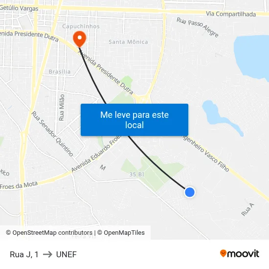 Rua J, 1 to UNEF map
