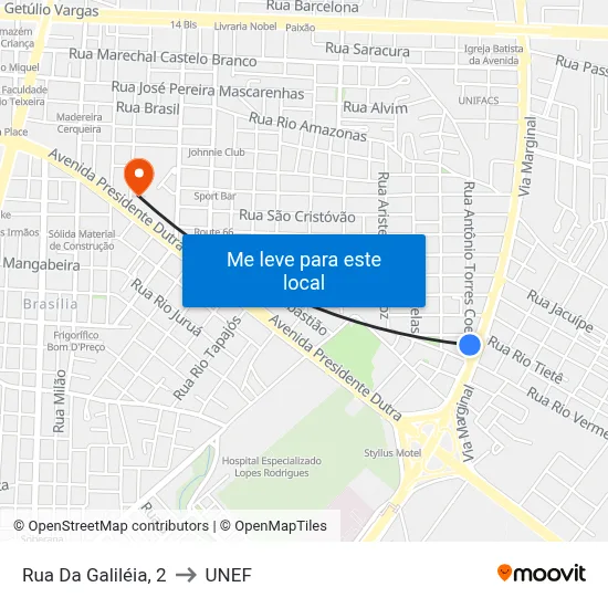 Rua Da Galiléia, 2 to UNEF map
