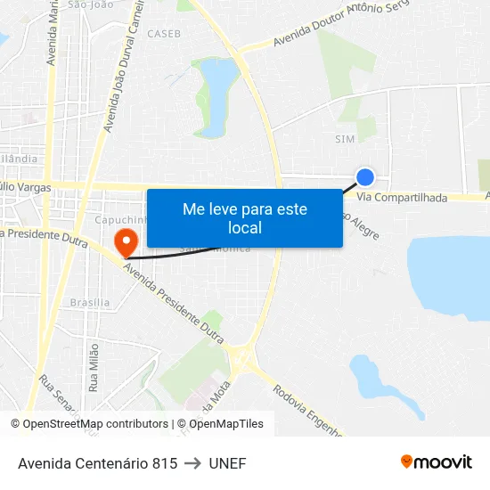 Avenida Centenário 815 to UNEF map