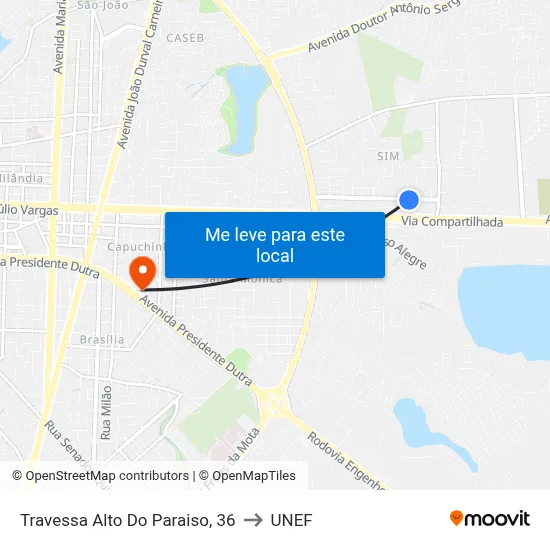 Travessa Alto Do Paraiso, 36 to UNEF map
