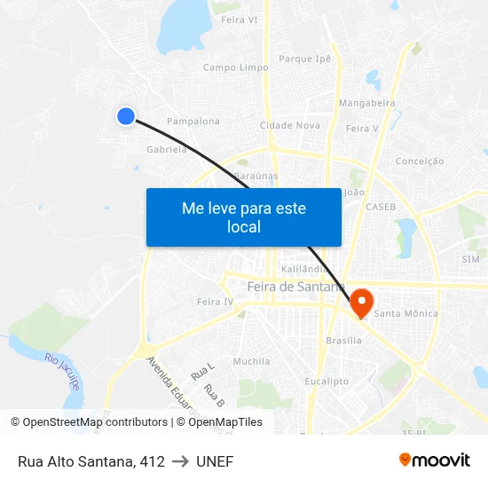 Rua Alto Santana, 412 to UNEF map
