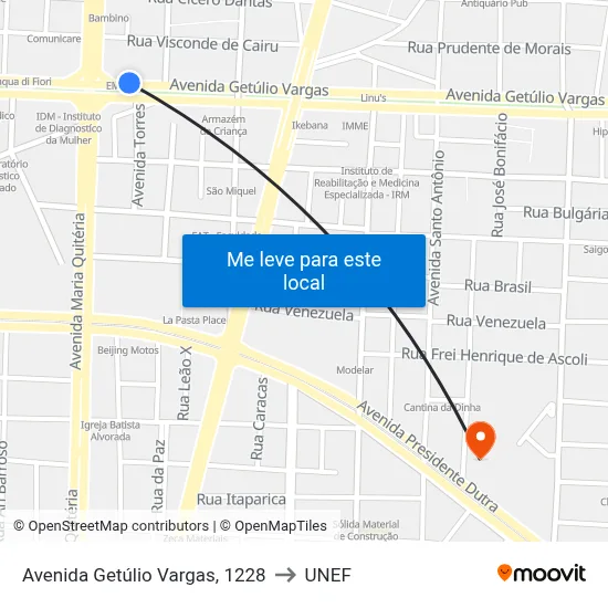 Avenida Getúlio Vargas, 1228 to UNEF map