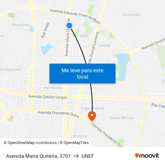 Avenida Maria Quitéria, 3701 to UNEF map