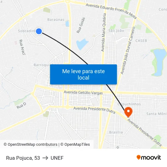 Rua Pojuca, 53 to UNEF map