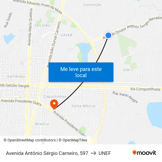 Avenida Antônio Sérgio Carneiro, 597 to UNEF map