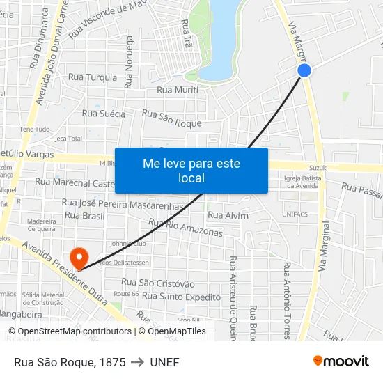Rua São Roque, 1875 to UNEF map