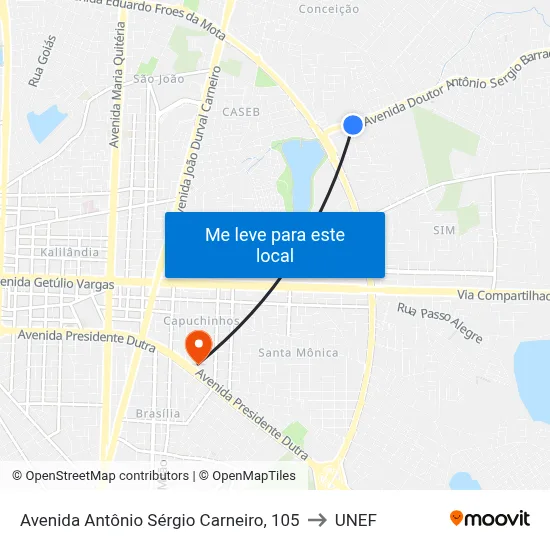 Avenida Antônio Sérgio Carneiro, 105 to UNEF map