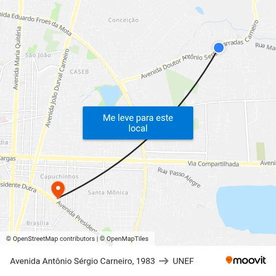 Avenida Antônio Sérgio Carneiro, 1983 to UNEF map