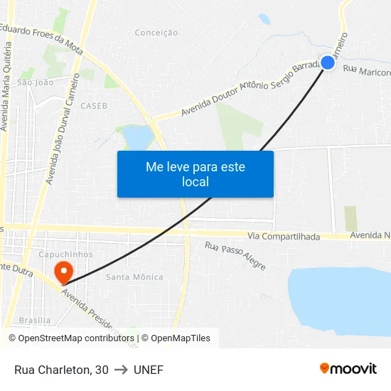 Rua Charleton, 30 to UNEF map