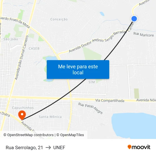 Rua Serrolago, 21 to UNEF map