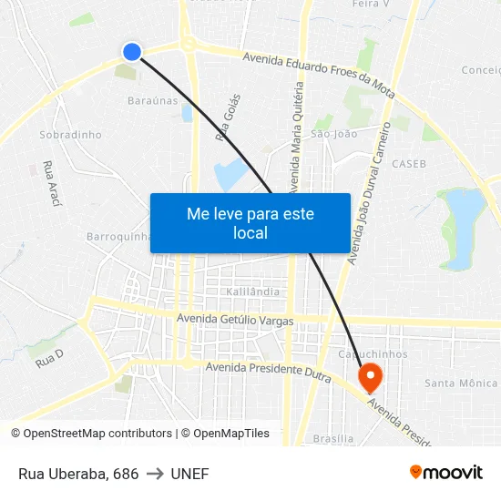 Rua Uberaba, 686 to UNEF map