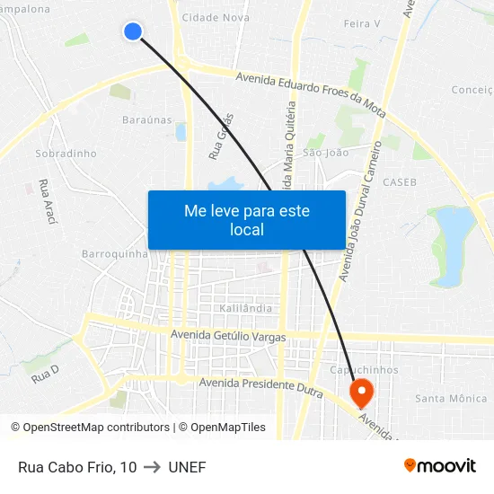 Rua Cabo Frio, 10 to UNEF map