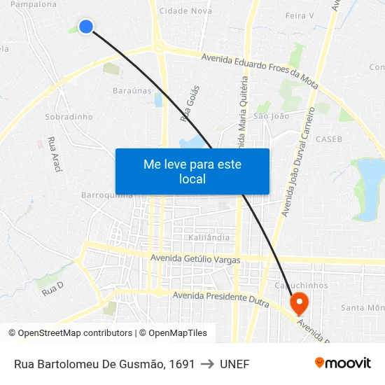 Rua Bartolomeu De Gusmão, 1691 to UNEF map