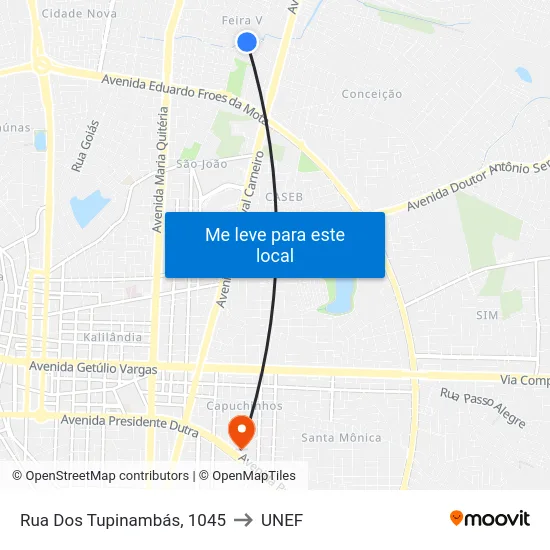 Rua Dos Tupinambás, 1045 to UNEF map