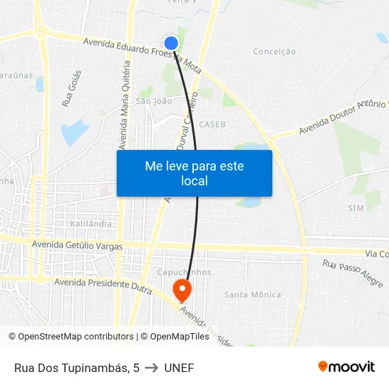 Rua Dos Tupinambás, 5 to UNEF map