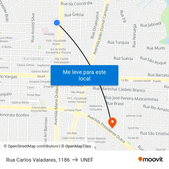 Rua Carlos Valadares, 1186 to UNEF map
