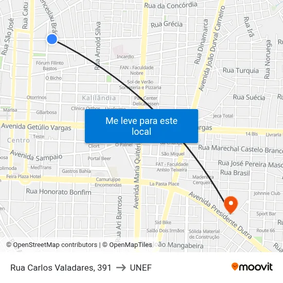 Rua Carlos Valadares, 391 to UNEF map