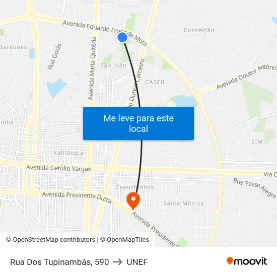 Rua Dos Tupinambás, 590 to UNEF map
