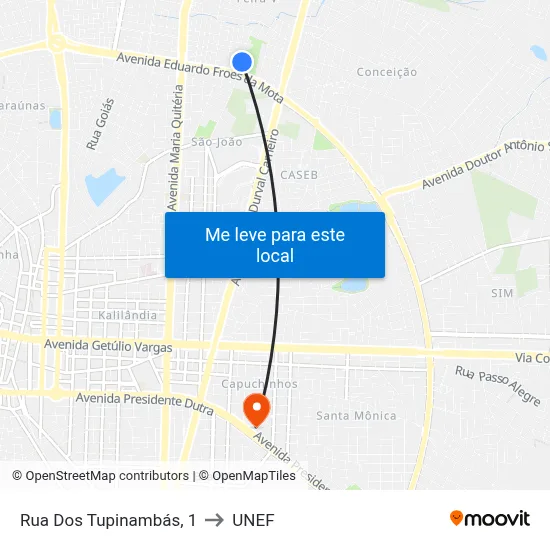 Rua Dos Tupinambás, 1 to UNEF map