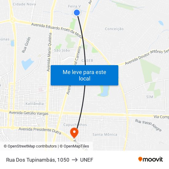 Rua Dos Tupinambás, 1050 to UNEF map