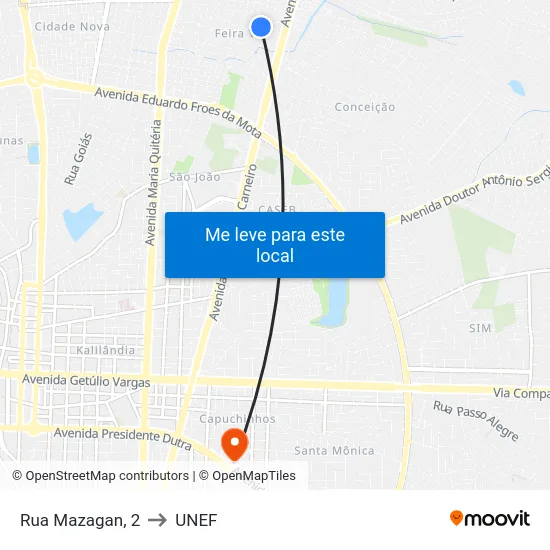 Rua Mazagan, 2 to UNEF map