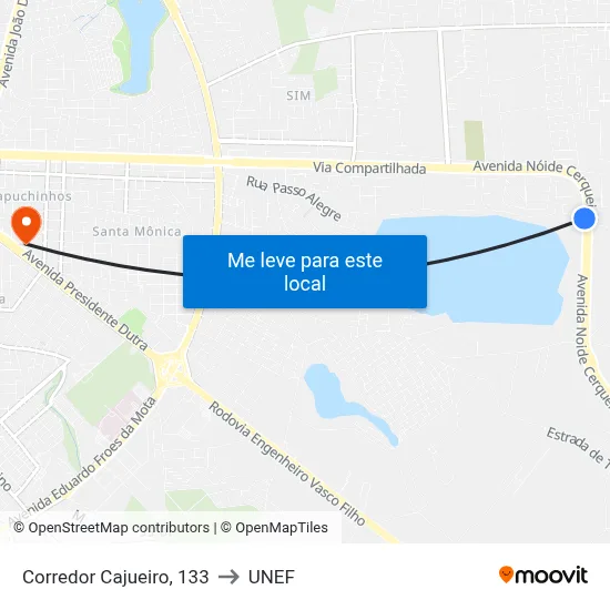 Corredor Cajueiro, 133 to UNEF map