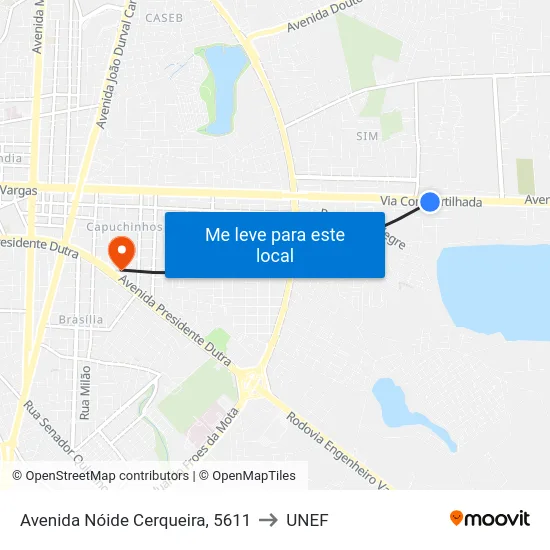 Avenida Nóide Cerqueira, 5611 to UNEF map