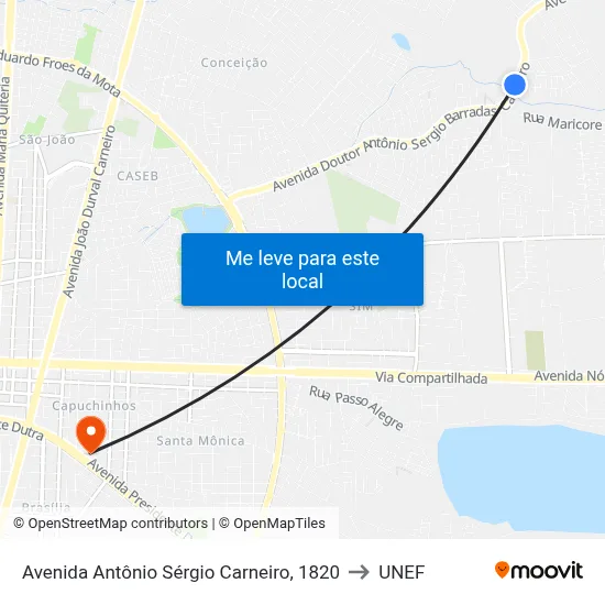 Avenida Antônio Sérgio Carneiro, 1820 to UNEF map