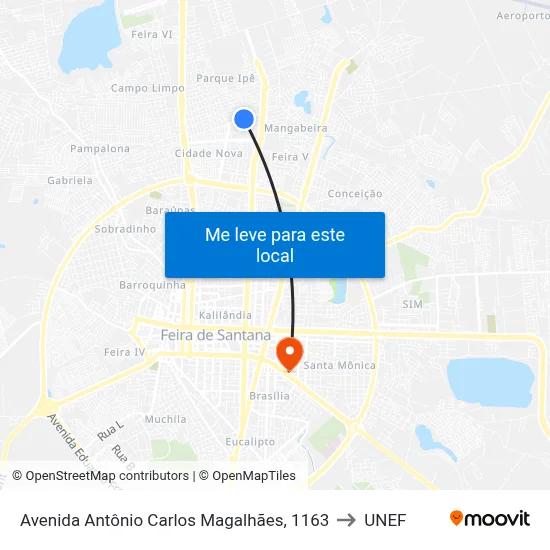 Avenida Antônio Carlos Magalhães, 1163 to UNEF map