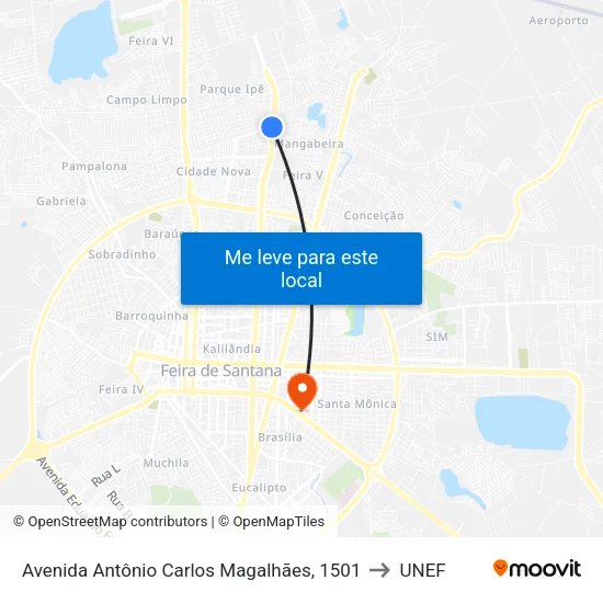 Avenida Antônio Carlos Magalhães, 1501 to UNEF map