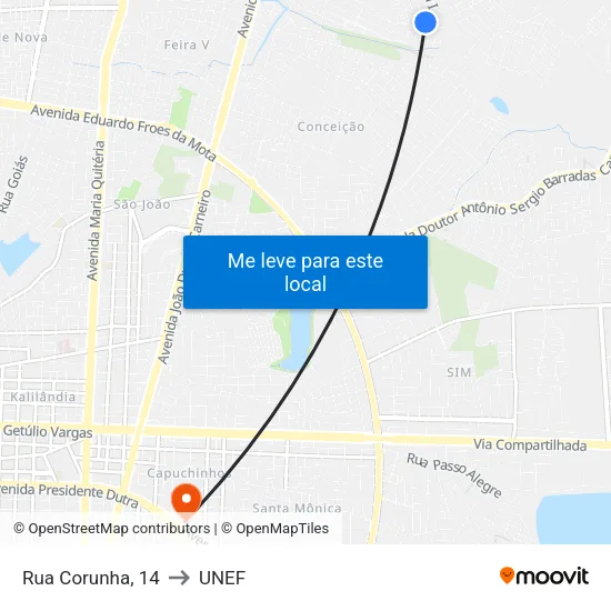 Rua Corunha, 14 to UNEF map