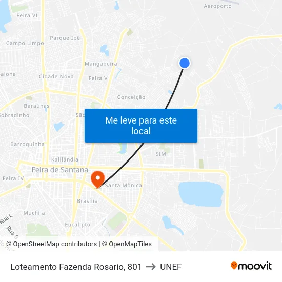 Loteamento Fazenda Rosario, 801 to UNEF map