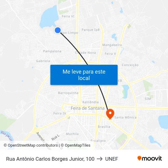 Rua Antônio Carlos Borges Junior, 100 to UNEF map