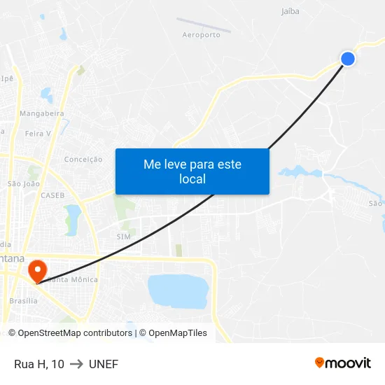 Rua H, 10 to UNEF map