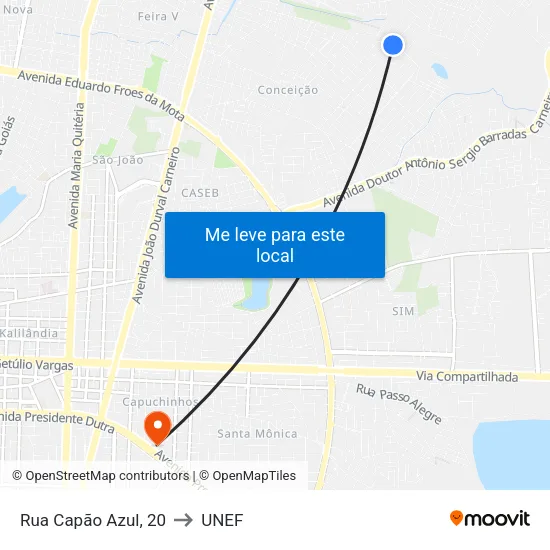 Rua Capão Azul, 20 to UNEF map