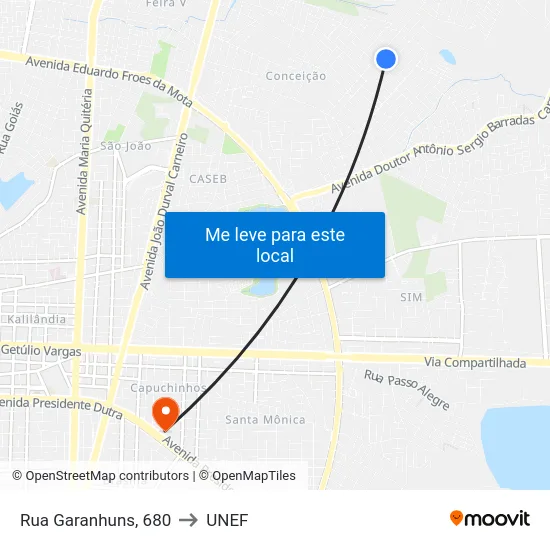 Rua Garanhuns, 680 to UNEF map