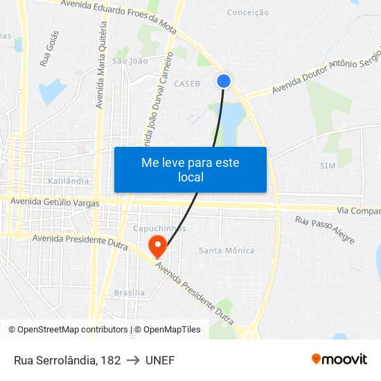 Rua Serrolândia, 182 to UNEF map