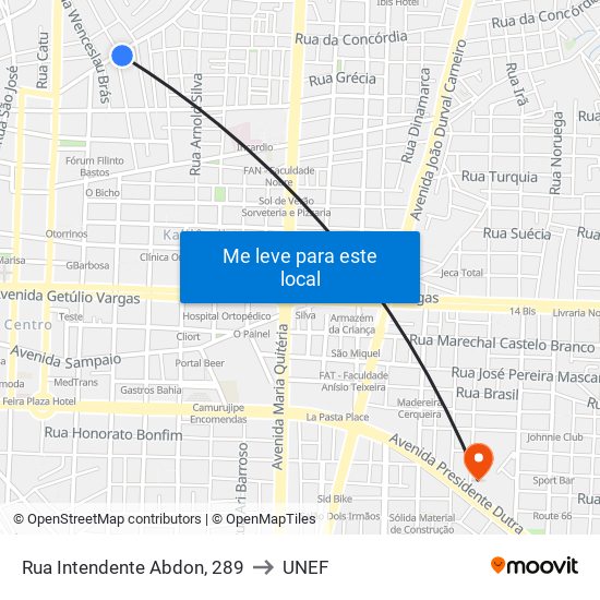 Rua Intendente Abdon, 289 to UNEF map