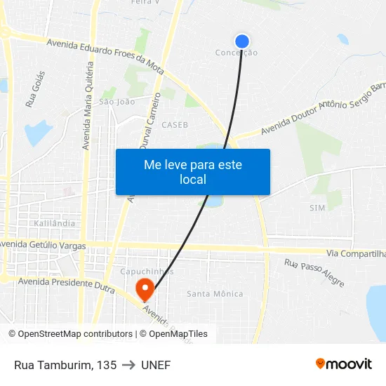 Rua Tamburim, 135 to UNEF map