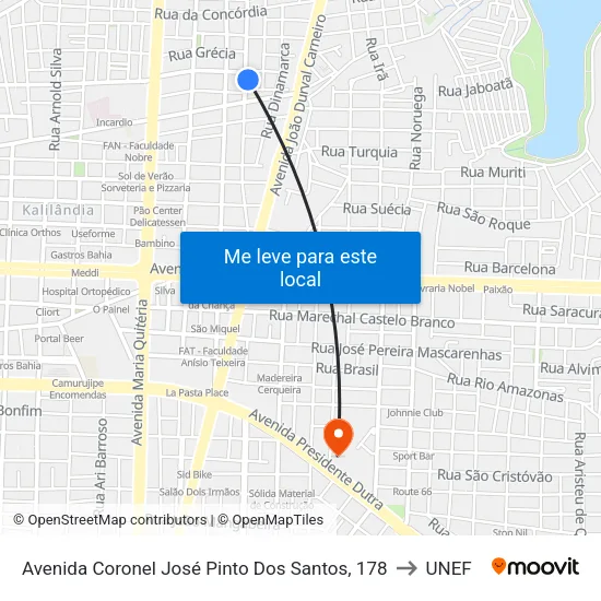 Avenida Coronel José Pinto Dos Santos, 178 to UNEF map