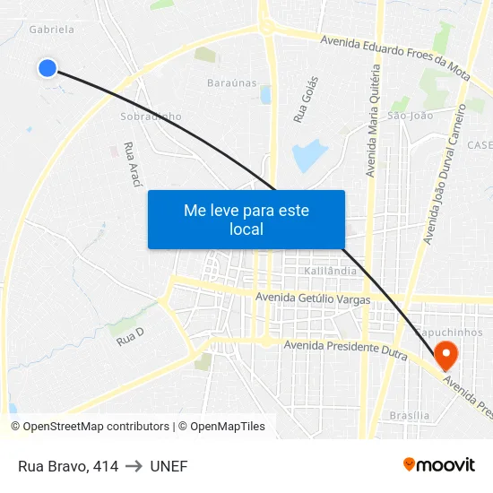 Rua Bravo, 414 to UNEF map