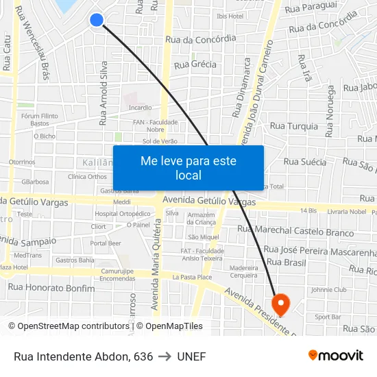 Rua Intendente Abdon, 636 to UNEF map