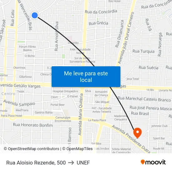 Rua Aloísio Rezende, 500 to UNEF map