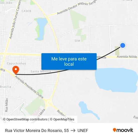 Rua Victor Moreira Do Rosario, 55 to UNEF map