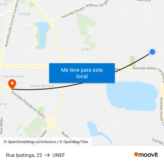 Rua Ipatinga, 22 to UNEF map